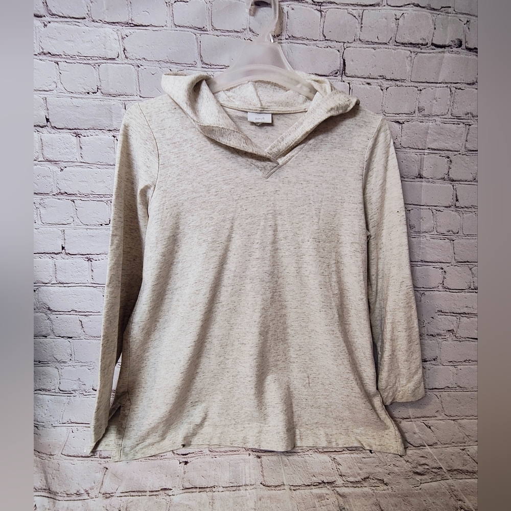 J.Jill Pure Jill Pullover Long Sleeve Hood Tunic Large Heather Grey Pima Cotton